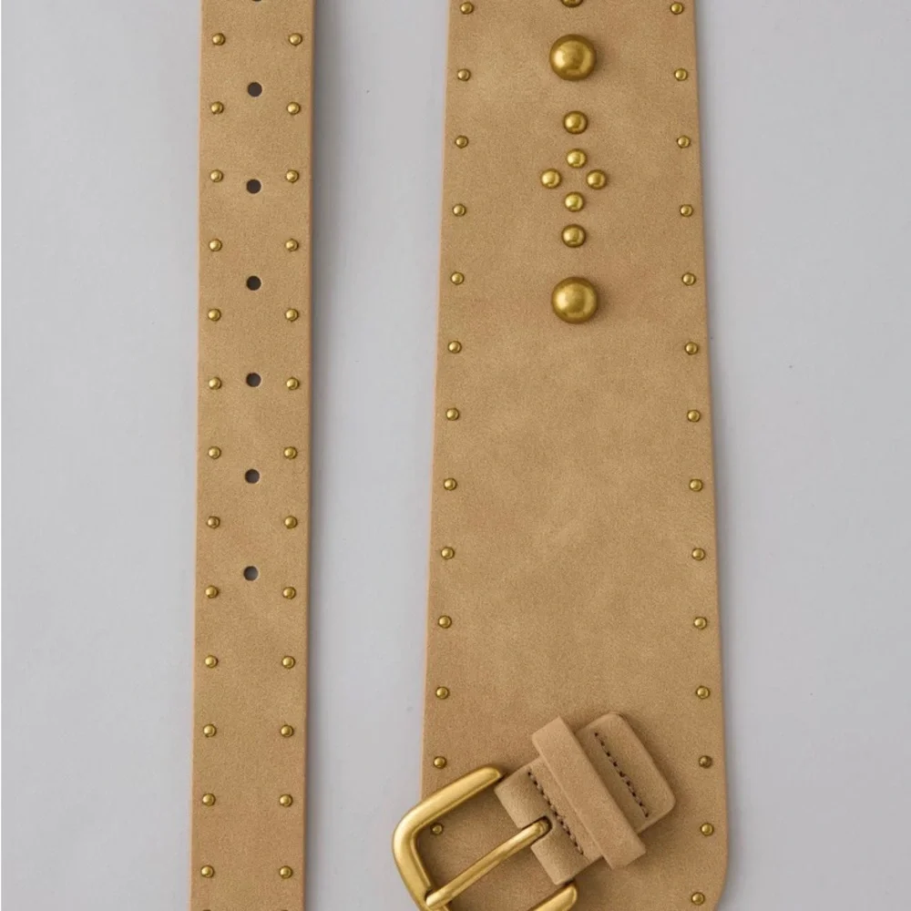 American Eagle Outfitters Tan Studded Waist Belt with Gold Hardware